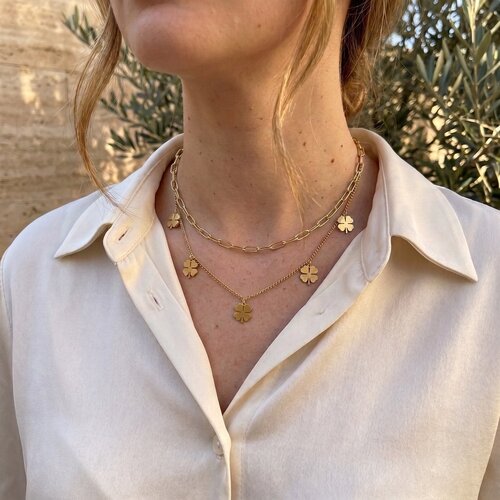 Lundholm Georgia – Layered Four-Leaf Clover Necklace – Gold-Tone Lundholm Georgia – Layered Four-Leaf Clover Necklace – Gold-Tone