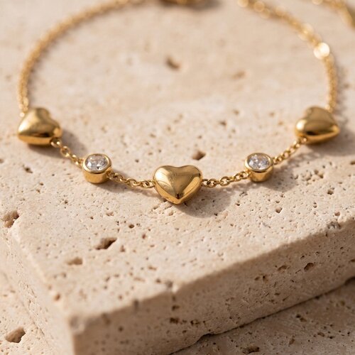 Lundholm Caroline – Heart Bracelet with Cubic Zirconia – Gold-Tone Lundholm Caroline – Heart Bracelet with Cubic Zirconia – Gold-Tone