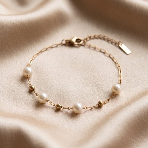 Lundholm Vivienne – Bracelet with White Pearls – Gold-Tone Lundholm Vivienne – Bracelet with White Pearls – Gold-Tone