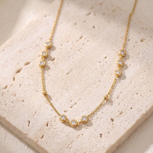 Lundholm Odette – Dainty Necklace with Cubic Zirconia Stones – Gold-Tone Lundholm Odette – Dainty Necklace with Cubic Zirconia Stones – Gold-Tone