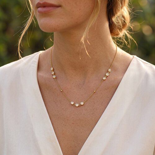 Lundholm Odette – Dainty Necklace with Cubic Zirconia Stones – Gold-Tone Lundholm Odette – Dainty Necklace with Cubic Zirconia Stones – Gold-Tone