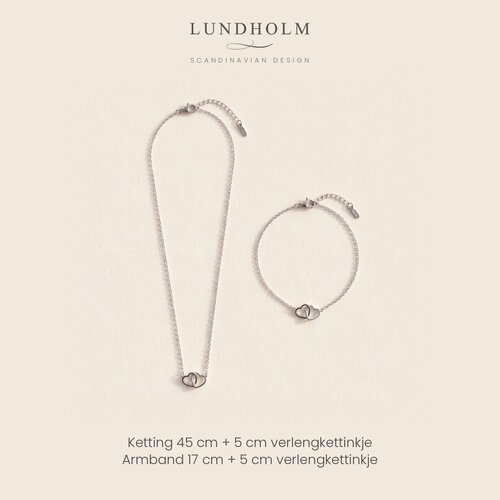 Lundholm Tova – Heart Necklace & Bracelet Set – Silver-Tone Lundholm Tova – Heart Necklace & Bracelet Set – Silver-Tone