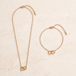 Lundholm Tova – Heart Necklace & Bracelet Set – Gold-Tone