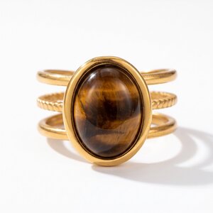 Lundholm Sunniva – Statement Ring with Oval Tiger's Eye – Gold-Tone Lundholm Sunniva – Statement Ring with Oval Tiger's Eye – Gold-Tone