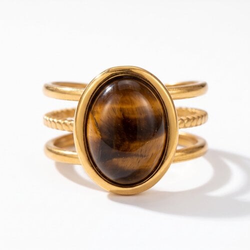 Lundholm Sunniva – Statement Ring with Oval Tiger's Eye – Gold-Tone Lundholm Sunniva – Statement Ring with Oval Tiger's Eye – Gold-Tone