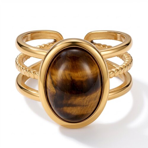 Lundholm Sunniva – Statement Ring met Ovale Tijgeroog Steen – Goudkleurig Lundholm Sunniva – Statement Ring met Ovale Tijgeroog Steen – Goudkleurig