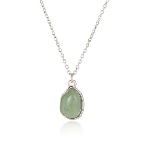 Lundholm Rosan – Necklace with Green Aventurine Pendant – Silver-Tone Lundholm Rosan – Necklace with Green Aventurine Pendant – Silver-Tone