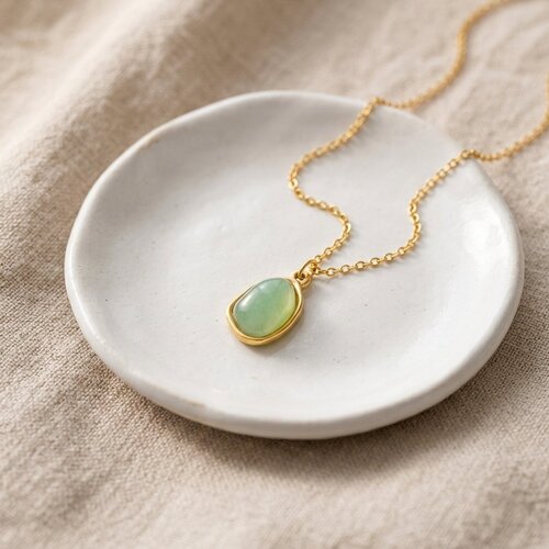 Lundholm Rosan – Ketting met Groene Aventurijn Hanger – Goudkleurig