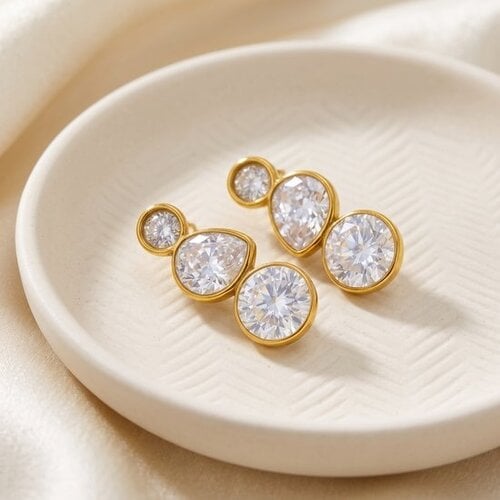 Lundholm Lima – Drop Earrings with Cubic Zirconia Stones – Gold-Tone Lundholm Lima – Drop Earrings with Cubic Zirconia Stones – Gold-Tone