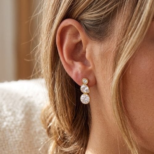 Lundholm Lima – Drop Earrings with Cubic Zirconia Stones – Gold-Tone Lundholm Lima – Drop Earrings with Cubic Zirconia Stones – Gold-Tone