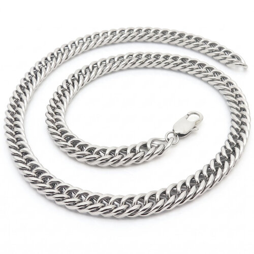 Lundholm Viggo – Men's Cuban Link Chain 8 mm 50 cm – Silver-Tone Lundholm Viggo – Men's Cuban Link Chain 8 mm 50 cm – Silver-Tone