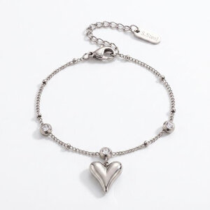 Lundholm Alexis – Anklet with Cubic Zirconia Heart – Silver-Tone Lundholm Alexis – Anklet with Cubic Zirconia Heart – Silver-Tone