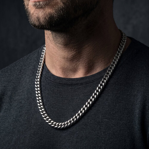 Lundholm Viggo – Men's Cuban Link Chain 8 mm 50 cm – Silver-Tone Lundholm Viggo – Men's Cuban Link Chain 8 mm 50 cm – Silver-Tone