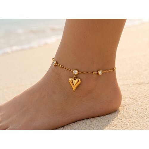 Lundholm Alexis – Anklet with Cubic Zirconia Heart – Silver-Tone