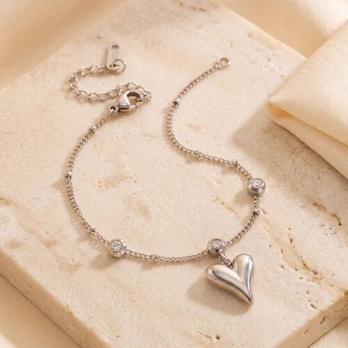 Lundholm Alexis – Anklet with Cubic Zirconia Heart – Silver-Tone