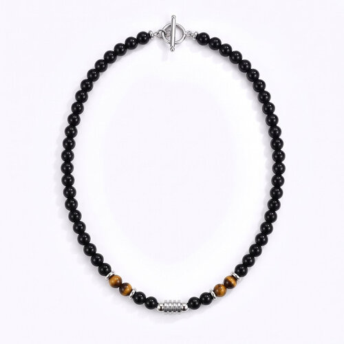 Lundholm Leif – Men's Beaded Necklace with Tiger's Eye – Black