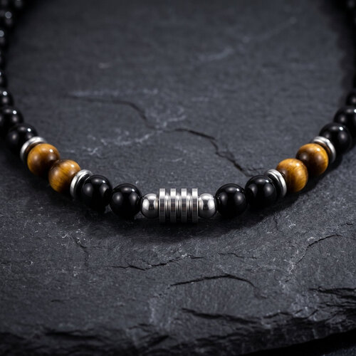 Lundholm Leif – Men's Beaded Necklace with Tiger's Eye – Black