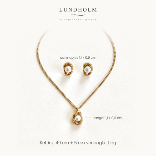 Lundholm Whitney – Pearl Necklace & Stud Earrings Set – Gold-Tone Lundholm Whitney – Pearl Necklace & Stud Earrings Set – Gold-Tone