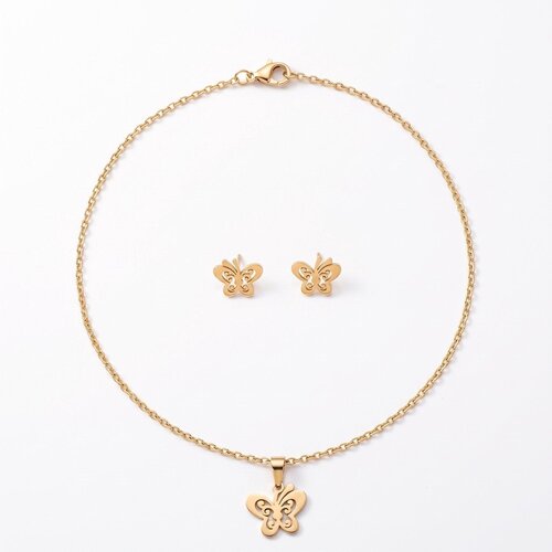 Lundholm Edda – Butterfly Necklace & Stud Earrings Set – Gold-Tone Lundholm Edda – Butterfly Necklace & Stud Earrings Set – Gold-Tone