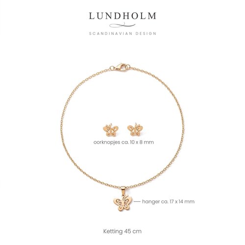 Lundholm Edda – Butterfly Necklace & Stud Earrings Set – Gold-Tone Lundholm Edda – Butterfly Necklace & Stud Earrings Set – Gold-Tone