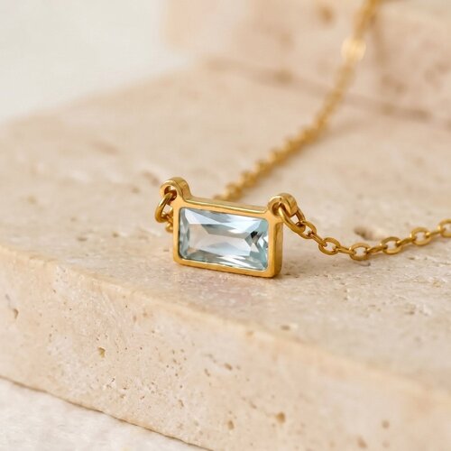 Lundholm Embla – Birthstone Necklace – March – Gold-Tone