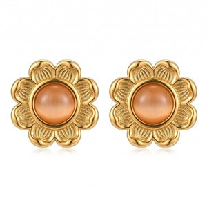 Lundholm Marielle – Bloem Oorknopjes met Amberkleurige Steen – Goudkleurig Lundholm Marielle – Bloem Oorknopjes met Amberkleurige Steen – Goudkleurig