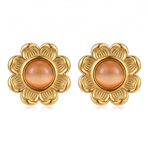 Lundholm Marielle – Flower Studs with Amber-coloured Stone – Gold-Tone Lundholm Marielle – Flower Studs with Amber-coloured Stone – Gold-Tone