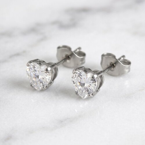 Lundholm Amour – Heart Stud Earrings with Cubic Zirconia 5 mm – Silver-Tone Lundholm Amour – Heart Stud Earrings with Cubic Zirconia 5 mm – Silver-Tone