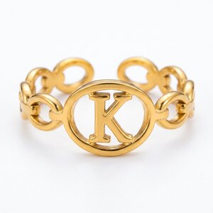 Lundholm Quincy – Adjustable Initial Ring – Letter K – Gold-Tone Lundholm Quincy – Adjustable Initial Ring – Letter K – Gold-Tone