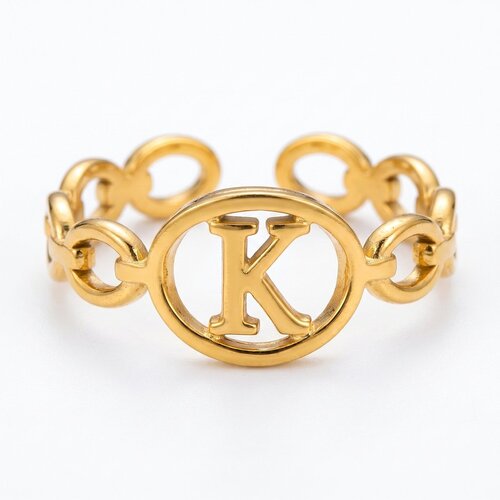 Lundholm Quincy – Adjustable Initial Ring – Letter K – Gold-Tone Lundholm Quincy – Adjustable Initial Ring – Letter K – Gold-Tone