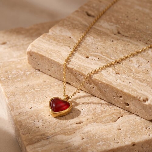 Lundholm Emilia – Necklace with Red Heart – Gold-Tone Lundholm Emilia – Necklace with Red Heart – Gold-Tone