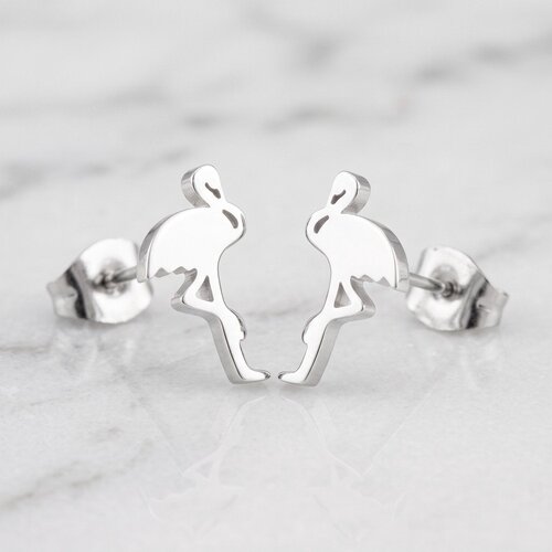 Lundholm Mingo – Flamingo Stud Earrings – Silver-Tone Lundholm Mingo – Flamingo Stud Earrings – Silver-Tone