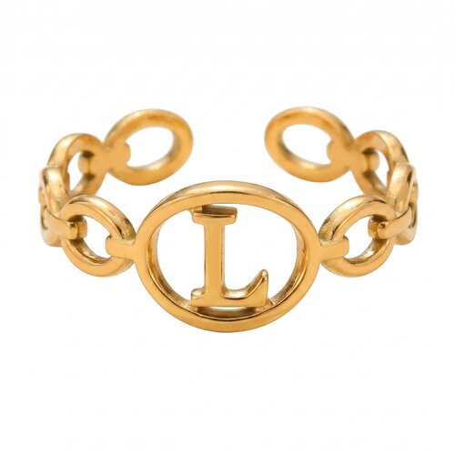 Lundholm Quincy – Adjustable Initial Ring – Letter L – Gold-Tone Lundholm Quincy – Adjustable Initial Ring – Letter L – Gold-Tone