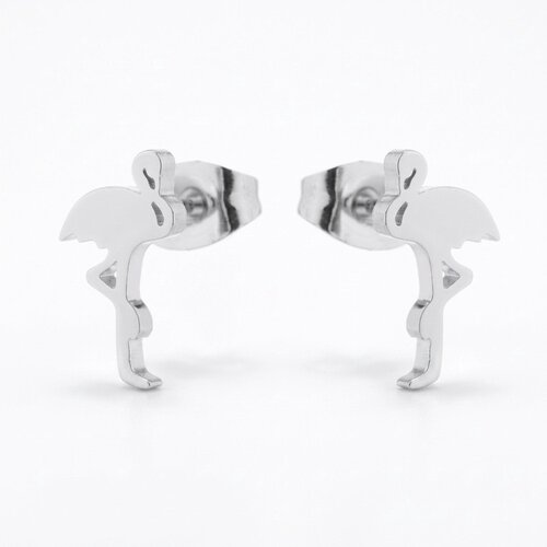 Lundholm Mingo – Flamingo Stud Earrings – Silver-Tone Lundholm Mingo – Flamingo Stud Earrings – Silver-Tone