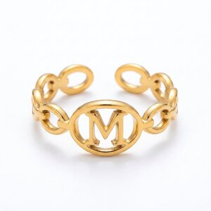 Lundholm Quincy – Adjustable Initial Ring – Letter M – Gold-Tone Lundholm Quincy – Adjustable Initial Ring – Letter M – Gold-Tone
