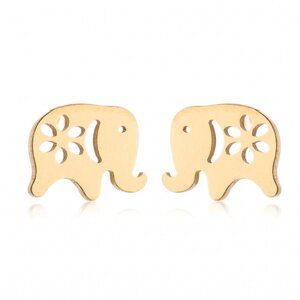 Lundholm Lucky – Elephant Stud Earrings with Flower – Gold-Tone Lundholm Lucky – Elephant Stud Earrings with Flower – Gold-Tone