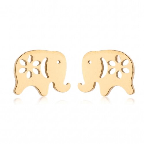 Lundholm Lucky – Elephant Stud Earrings with Flower – Gold-Tone Lundholm Lucky – Elephant Stud Earrings with Flower – Gold-Tone