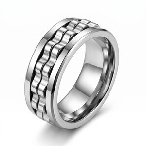 Lundholm Lundholm Sten – Men's Fidget Ring / Spinner Ring – Size 65 – Silver-Tone Lundholm Lundholm Sten – Men's Fidget Ring / Spinner Ring – Size 65 – Silver-Tone
