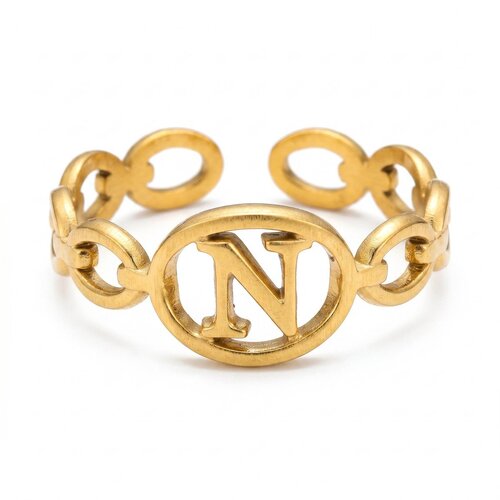 Lundholm Quincy – Adjustable Initial Ring – Letter N – Gold-Tone Lundholm Quincy – Adjustable Initial Ring – Letter N – Gold-Tone