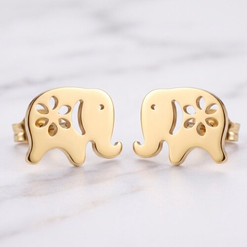 Lundholm Lucky – Elephant Stud Earrings with Flower – Gold-Tone Lundholm Lucky – Elephant Stud Earrings with Flower – Gold-Tone