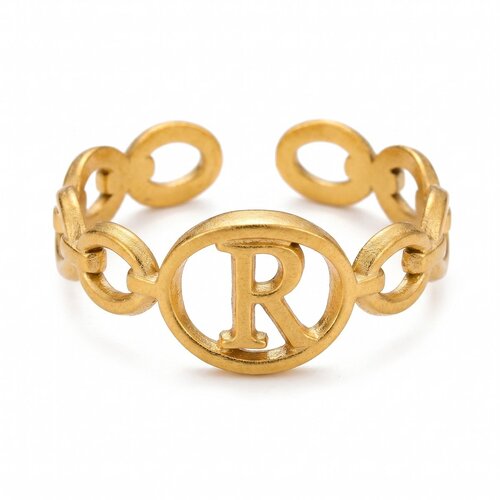 Lundholm Quincy – Adjustable Initial Ring – Letter R – Gold-Tone Lundholm Quincy – Adjustable Initial Ring – Letter R – Gold-Tone