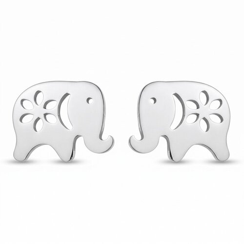 Lundholm Lucky – Elephant Stud Earrings with Flower – Silver-Tone Lundholm Lucky – Elephant Stud Earrings with Flower – Silver-Tone