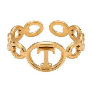 Lundholm Quincy – Adjustable Initial Ring – Letter T – Gold-Tone Lundholm Quincy – Adjustable Initial Ring – Letter T – Gold-Tone
