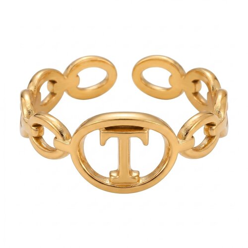 Lundholm Quincy – Adjustable Initial Ring – Letter T – Gold-Tone Lundholm Quincy – Adjustable Initial Ring – Letter T – Gold-Tone
