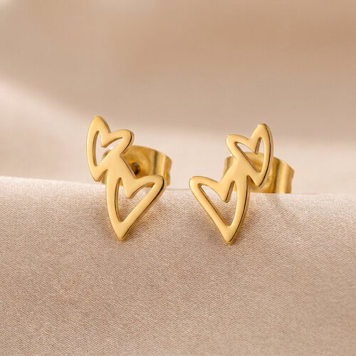 Lundholm Livy – Double Heart Stud Earrings for Women – Gold-Tone Lundholm Livy – Double Heart Stud Earrings for Women – Gold-Tone