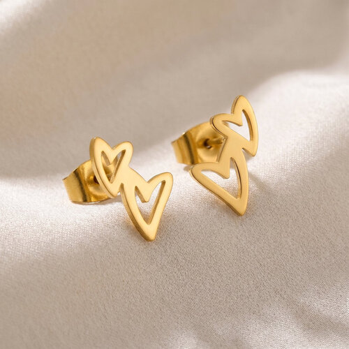 Lundholm Livy – Double Heart Stud Earrings for Women – Gold-Tone Lundholm Livy – Double Heart Stud Earrings for Women – Gold-Tone