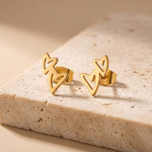 Lundholm Livy – Double Heart Stud Earrings for Women – Gold-Tone Lundholm Livy – Double Heart Stud Earrings for Women – Gold-Tone