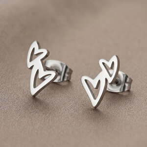 Lundholm Livy – Double Heart Stud Earrings for Women – Silver-Tone Lundholm Livy – Double Heart Stud Earrings for Women – Silver-Tone