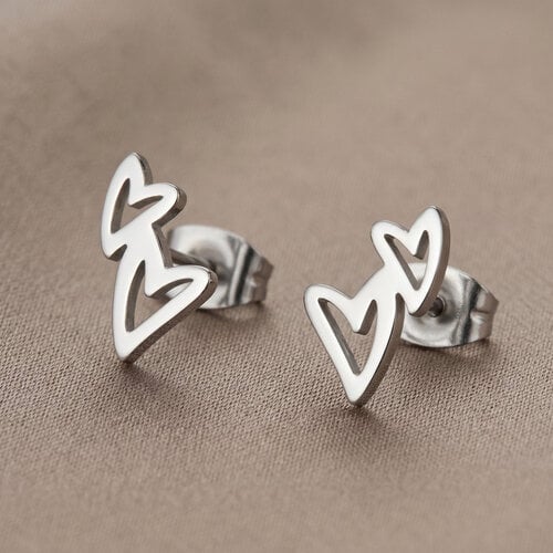 Lundholm Livy – Double Heart Stud Earrings for Women – Silver-Tone Lundholm Livy – Double Heart Stud Earrings for Women – Silver-Tone