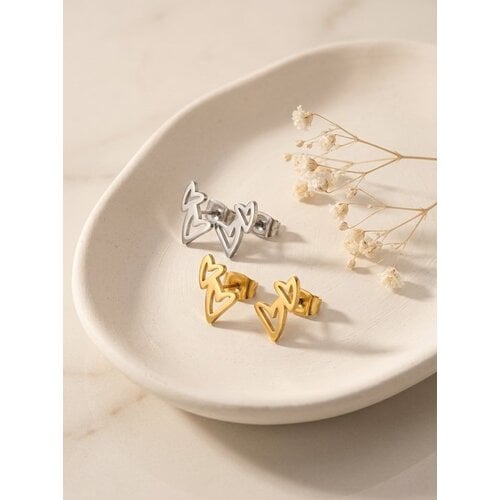 Lundholm Livy – Double Heart Stud Earrings for Women – Silver-Tone Lundholm Livy – Double Heart Stud Earrings for Women – Silver-Tone